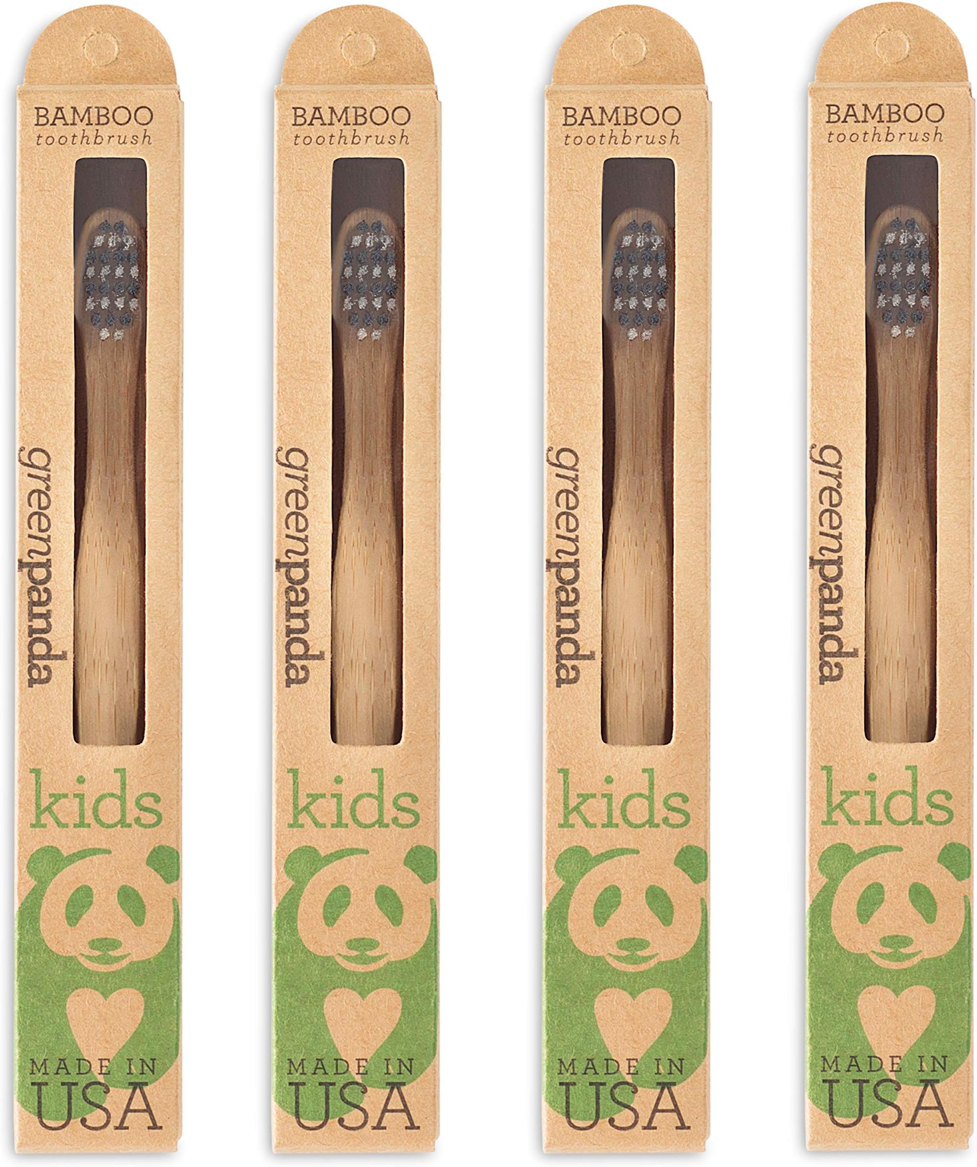 Green Panda Childrens Natural Bamboo Toothbrush (Pack of 4)