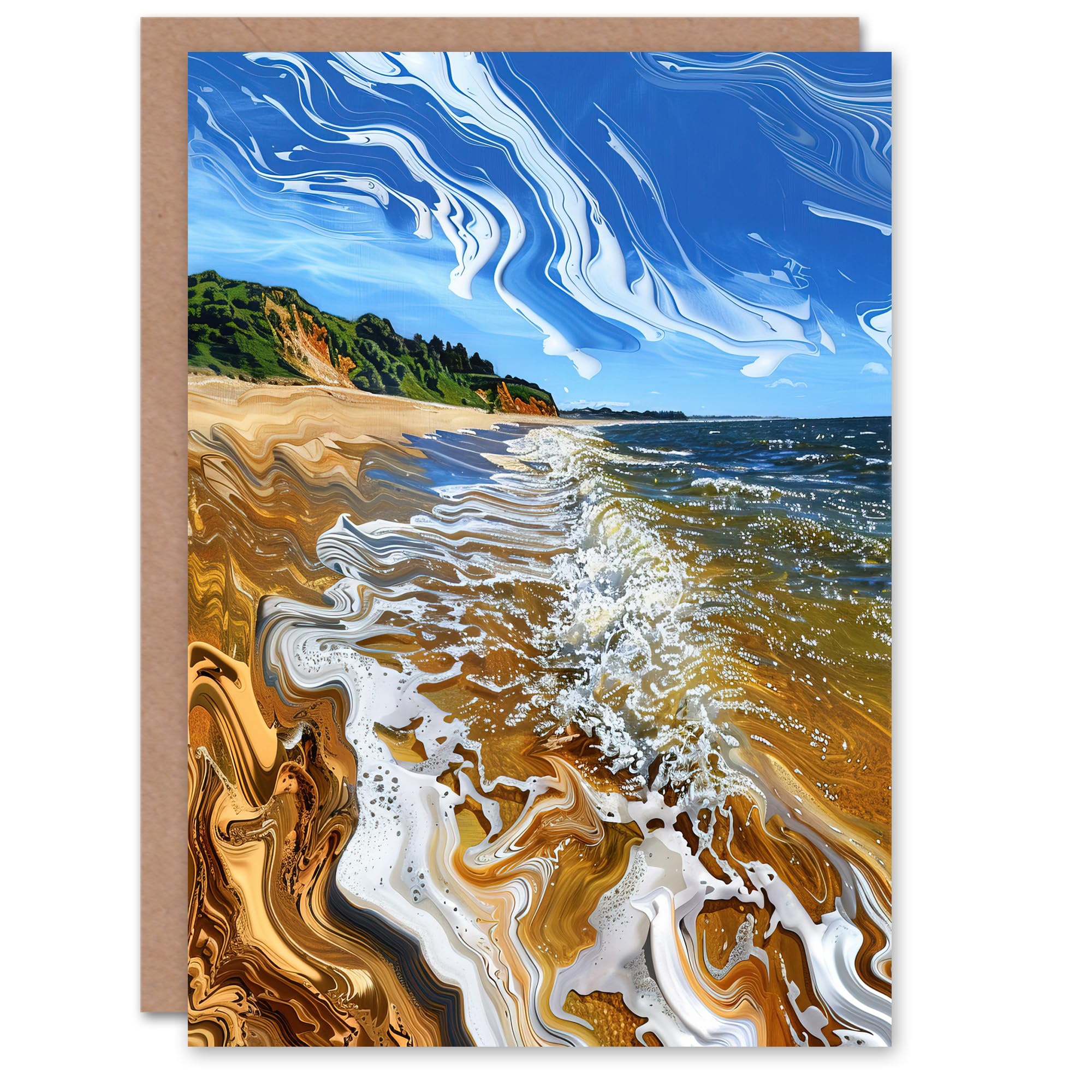 Artery8 Greeting Card West Bay Dorset Abstract Fluid Trippy Beach Blank For Him Or Her Art Birthday Card