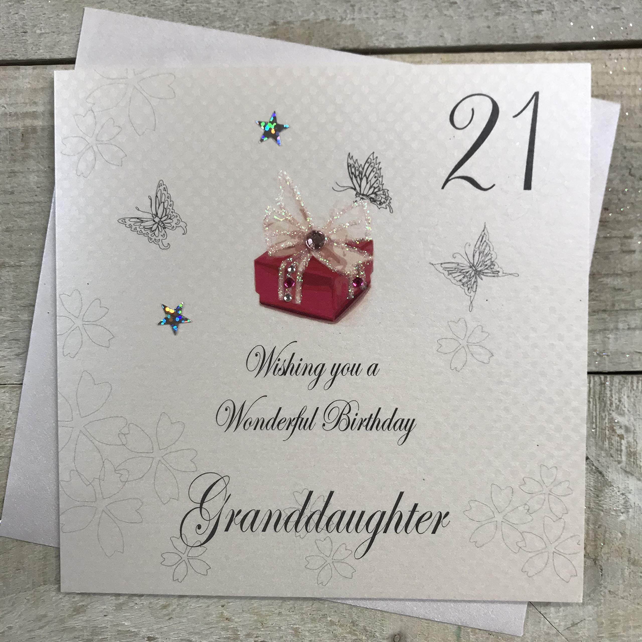WHITE COTTON CARDS "21 Wishing You a Wonderful Birthday Granddaughter Handmade 21st Birthday Card, BDP21-GD
