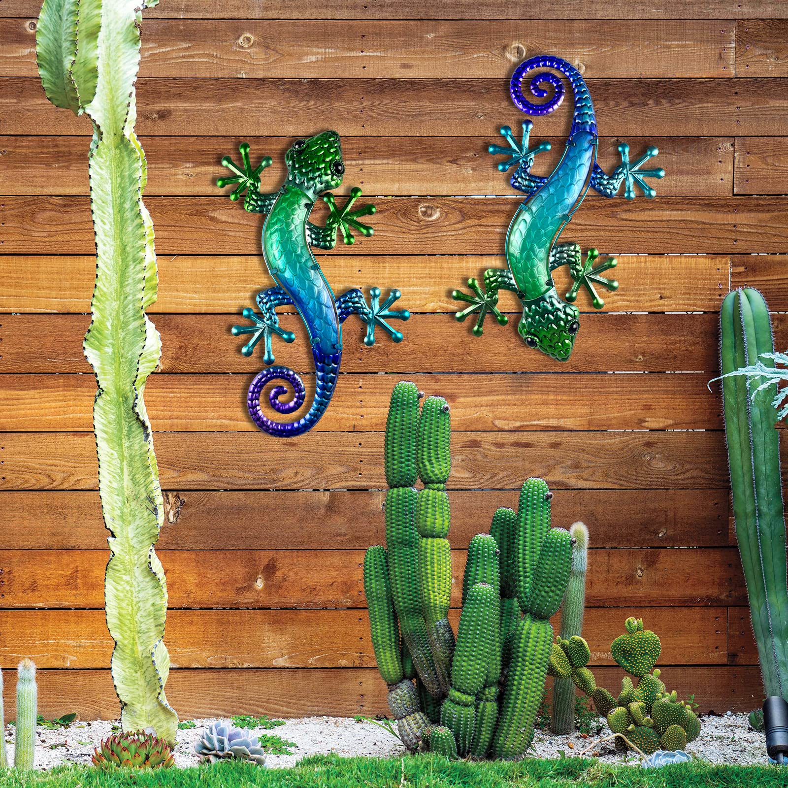 HONGLAND Metal Wall Art 2 Pack, 15" Gecko Garden Ornaments Outdoor, Hanging Lizard Garden Wall Art Decor for Fence Patio & Home - Image 3