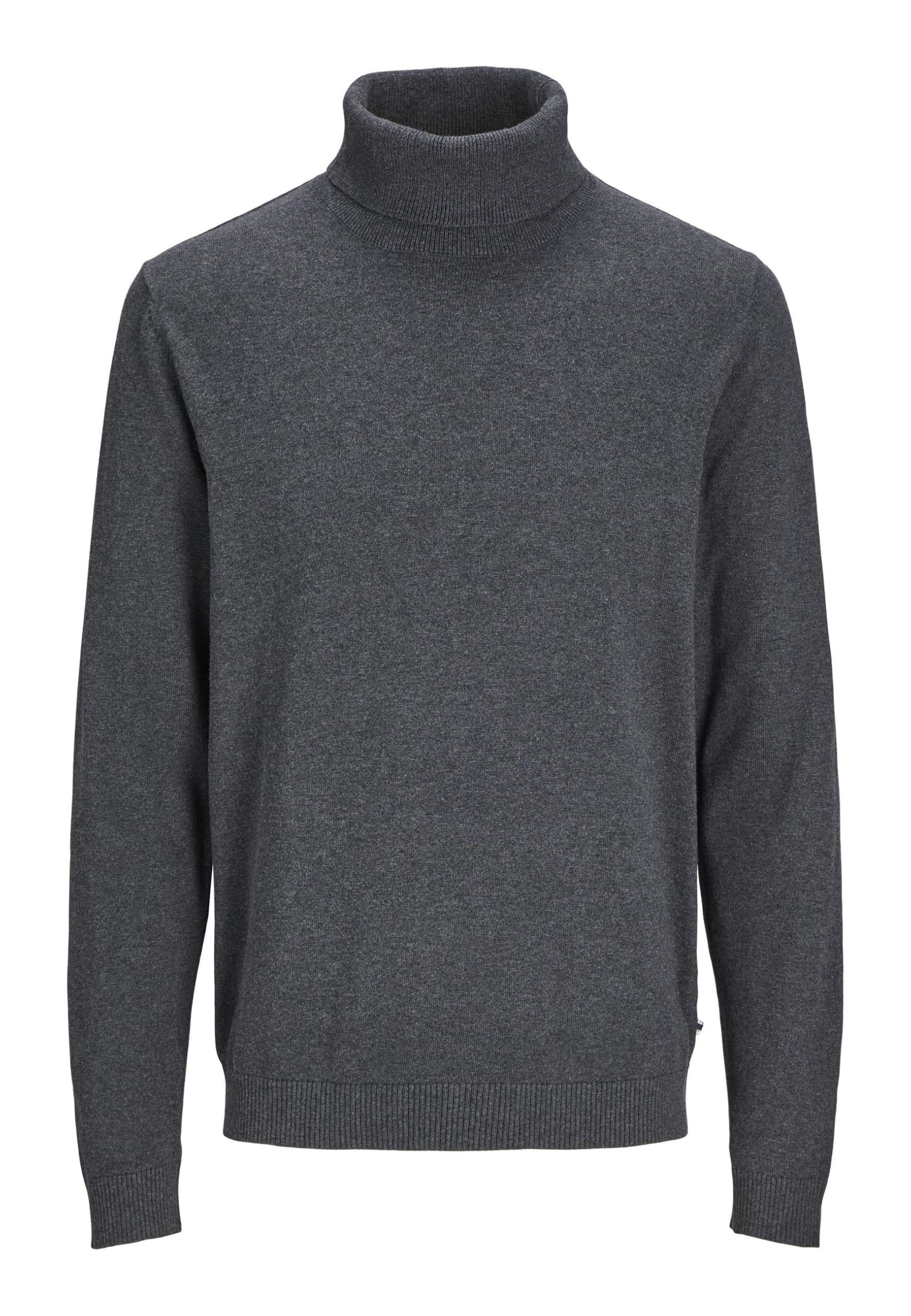JACK & JONES Male Turtleneck Pullover Plain Turtleneck Sweater, Dark Grey Blend, XS