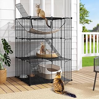 DWVO 3-Tier Cat Cage Indoor Enclosure - Spacious DIY Pet Playpen with Metal Wire Kennel, Extra Large Hammock & Sturdy Platforms for 1-2 Felines Ferrets Chinchillas Rabbits Small Pets