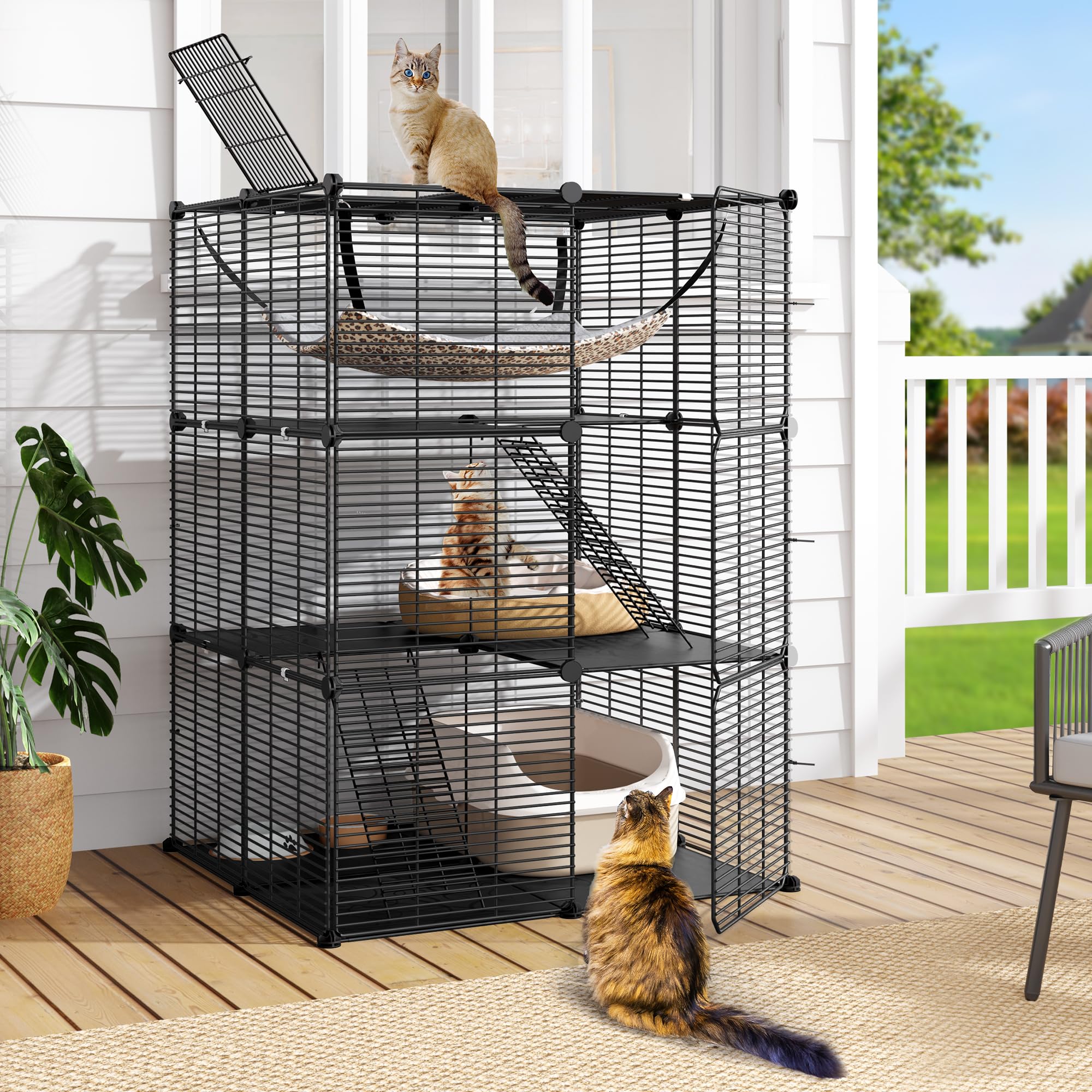 DWVO 3-Tier Cat Cage Indoor Enclosure​ - ​Spacious DIY Pet Playpen​ with ​Metal Wire Kennel, ​Extra Large Hammock​ & ​Sturdy Platforms for ​1-2