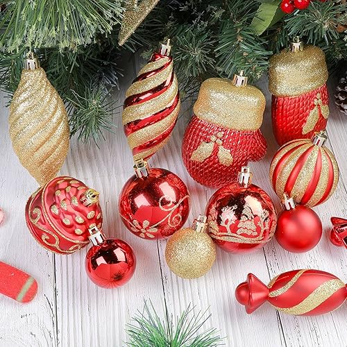 Miniatura 5 de Alupssuc Juego de 80 adornos de bolas de Navidad, decoraciones de árbol de Navidad, bolas colgantes de plástico inastillables con ganchos para