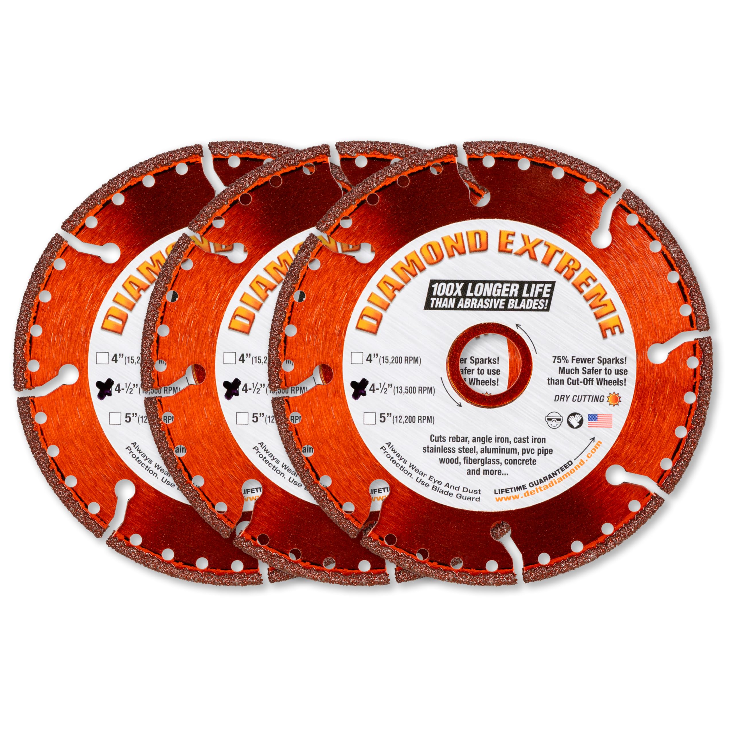 Diamond Extreme Metal Cut Off Wheel 4 1/2 Inch 3-Pack, Heavy-Duty All Purpose Metal Cutting Diamond Blade for Rebar, Steel, Iron & More (3 Pcs)