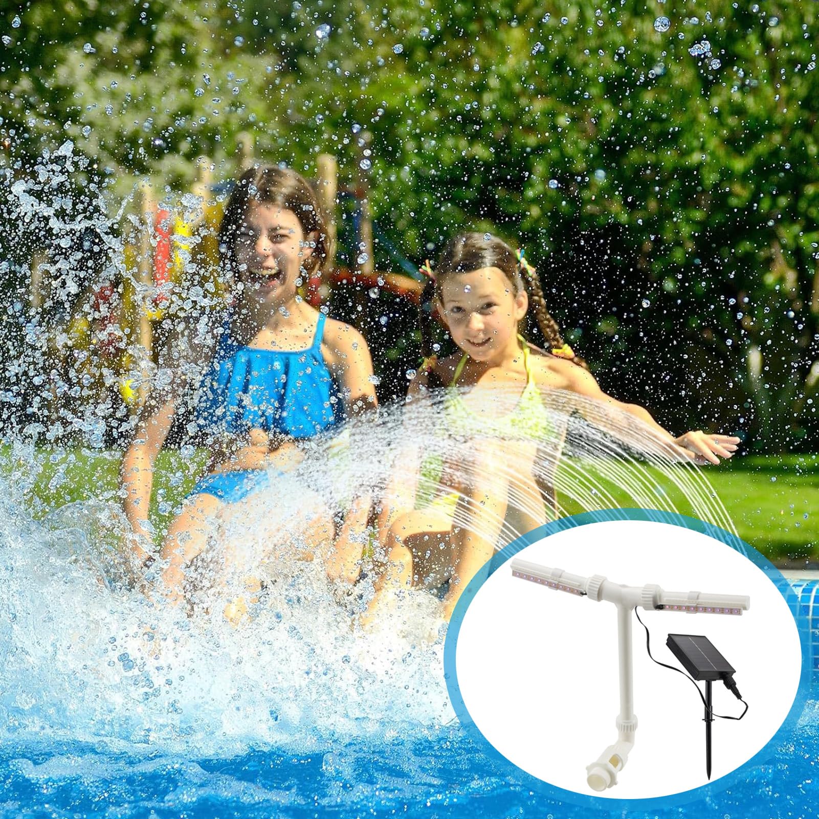 Fuente solar para piscina con luces RGB que cambian de color, rociador ajustable para piscina con control remoto, rociador de cascada para piscinas superiores y enterradas (A)