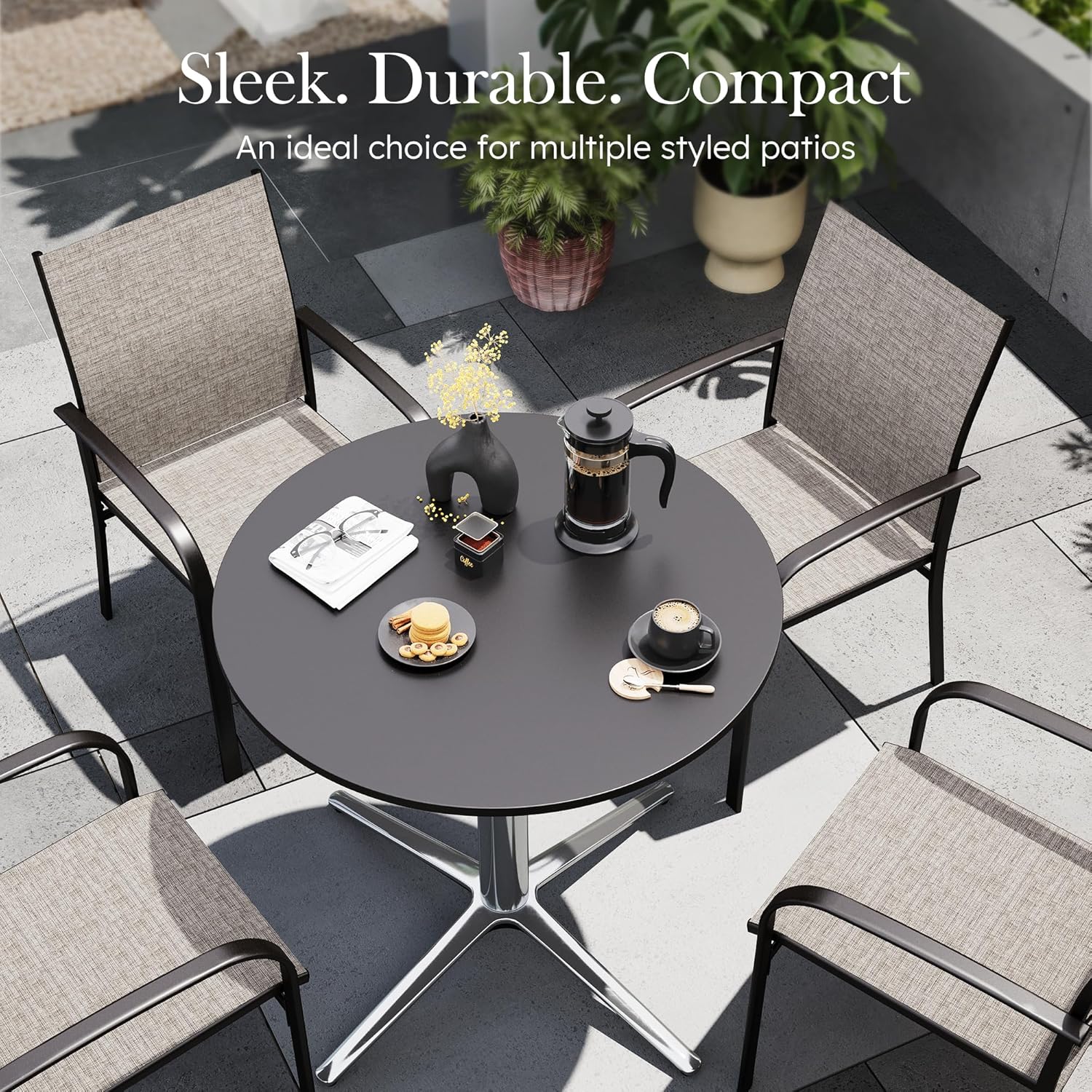 Sophia & William 30" Round Bistro Table,Outdoor Coffee Table，Round Outdoor Small Table Modern Style for Porch Pool Balcony Deck Bronze