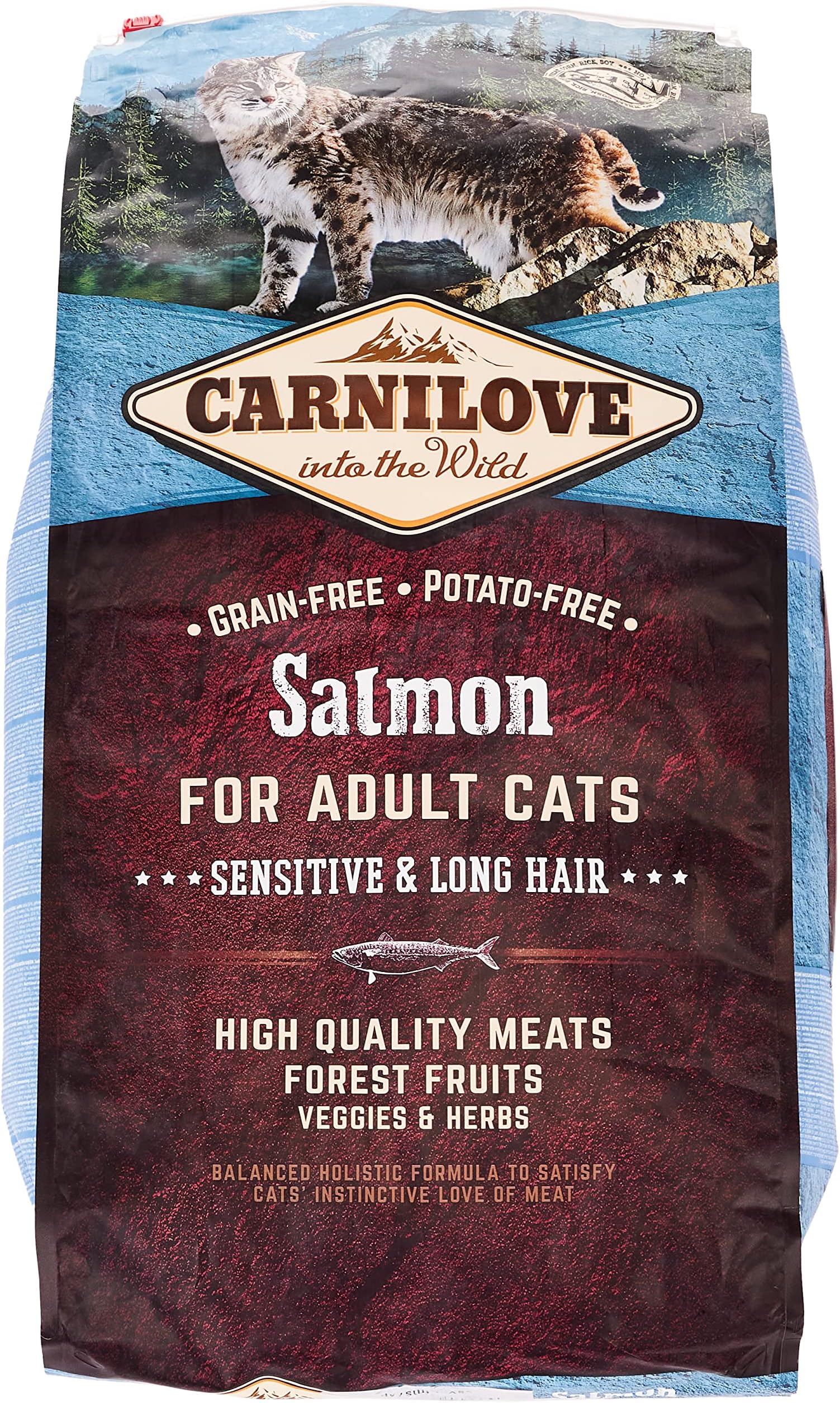 CARNILOVE Salmon Sensitive & Long Hair Dehydrated Cat Food 6 Kg Pack Of 6 X 1000 G Total: 6000 G, Adult, Granule