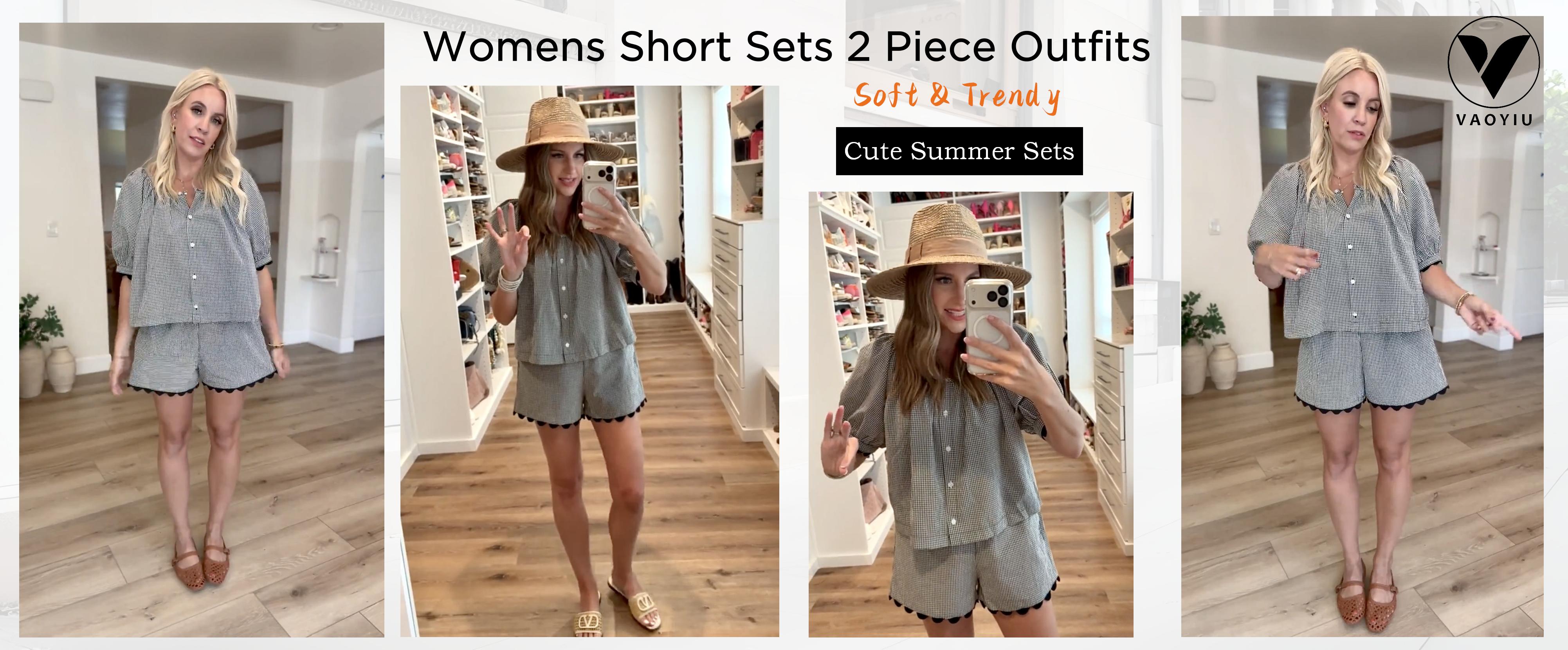 VAOYIU Two Piece Sets for Women Summer Casual Gingham Outfits