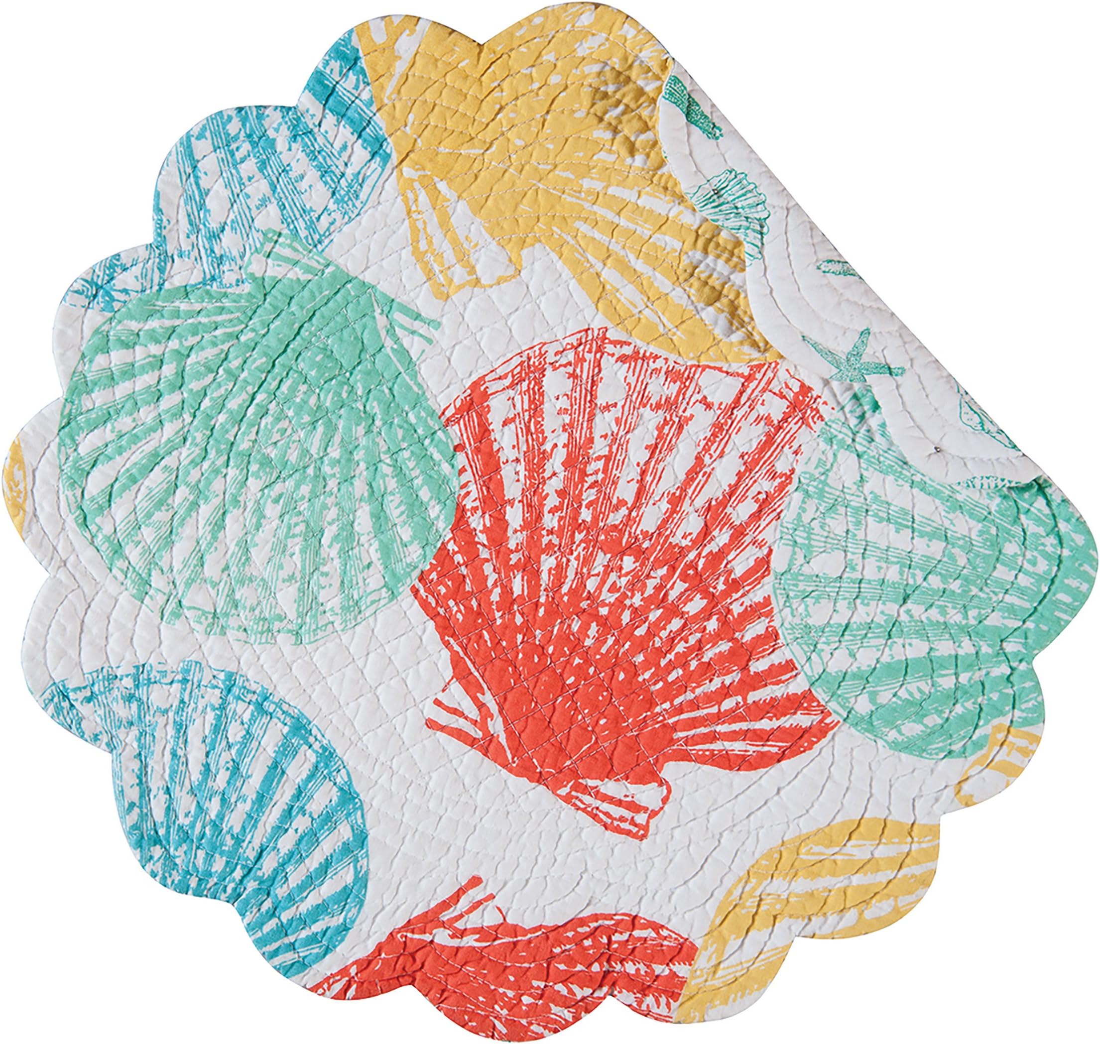 C&F Home Captiva Island Round Placemat Set of 4 Cotton Quilted Coastal Beach