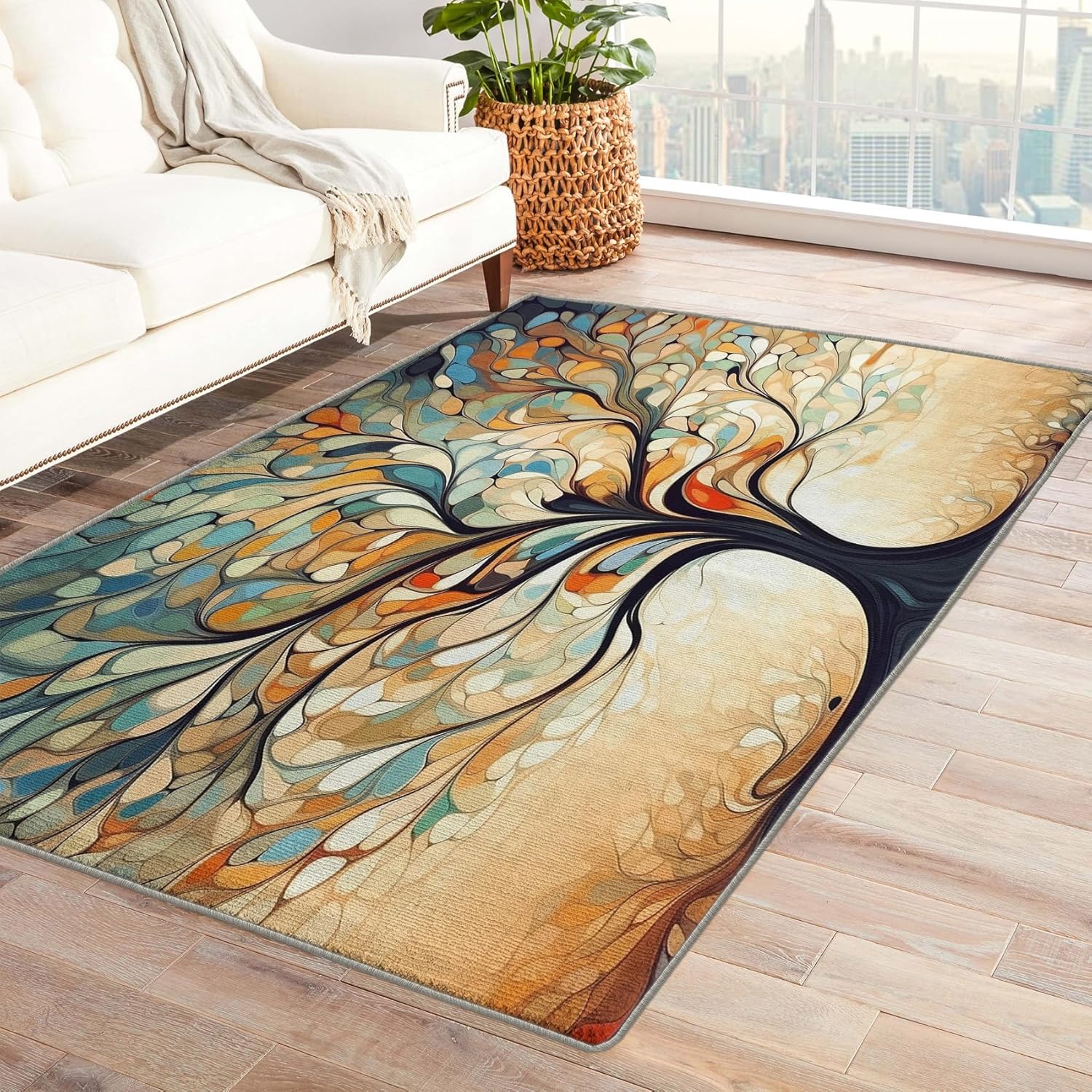 Tree of Life Rug & Home Decor - 2x3 Rug, Fantasy Rugs for Entryway Living Room Bedroom, Life Tree Carpet, Washable Non Slip Soft Low Pile Indoor Door Mat & Room Decor