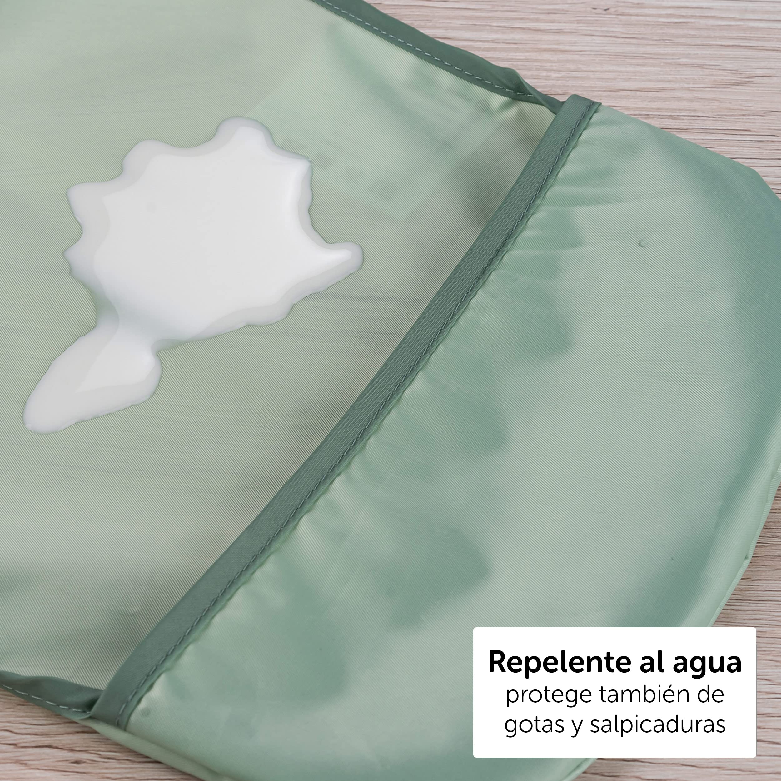 MiaMia Pack de Baberos Bebe Impermeables Guarderia 5 Ud, Pechitos Bebe Impermeables, Babero sin Mangas, Baberos Plastificados con Certificado Öko Tex Standard - Verde