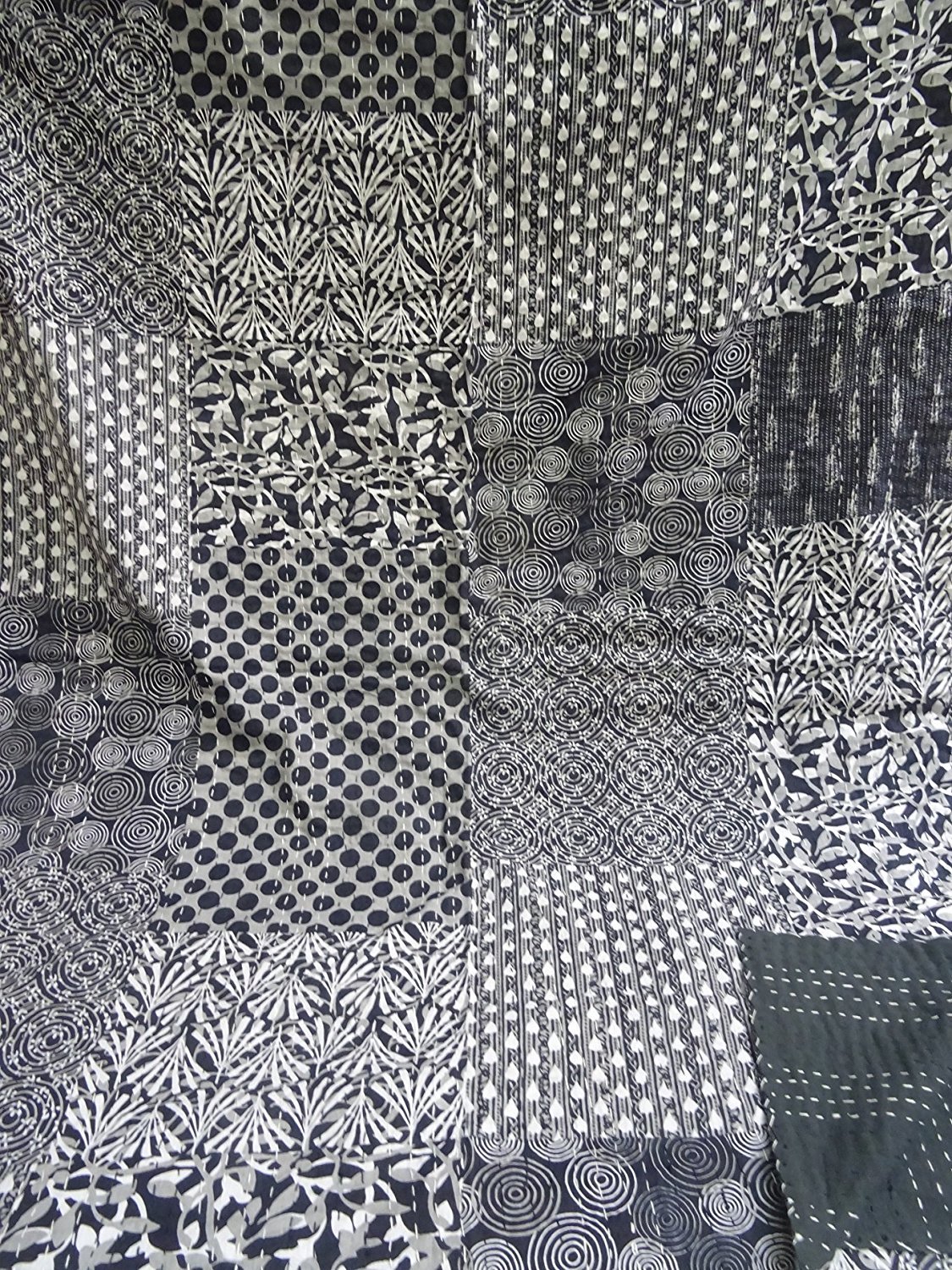 Sophia-Art Indian Kantha Suzani Print Quilt Vintage Hand Block Printed Kantha Quilt, Patchwork Cotton Bedspread, Made (Multi)