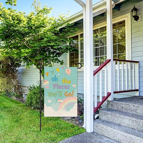 Miniatura 7 de INNORU Oh The Places You'll Go - Bandera de jardín, fiesta de graduación de jardín de infantes, letrero de patio para baby shower, tema de viaje,