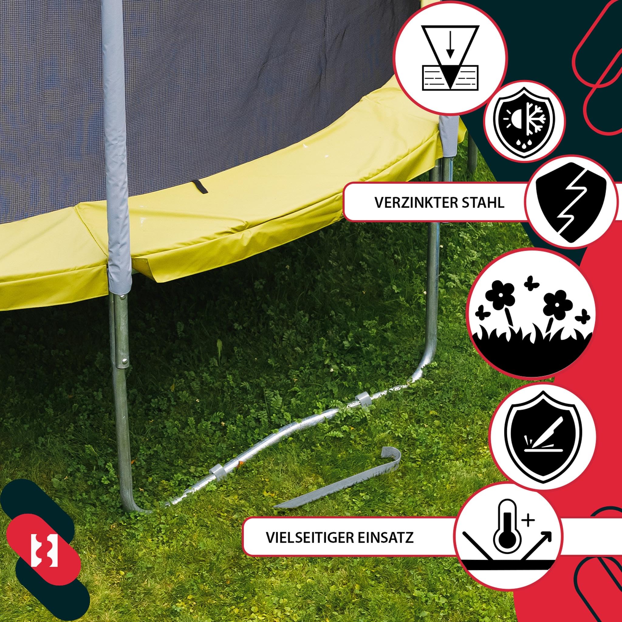 KOTARBAU® Bodenanker für Trampolin, Heringe für Gartentrampolin 350 mm | 12er Set, Erdanker zum Einschlagen, Zeltheringe, Schwerlastanker, Erdhaken aus verzinktem Stahl, Silber