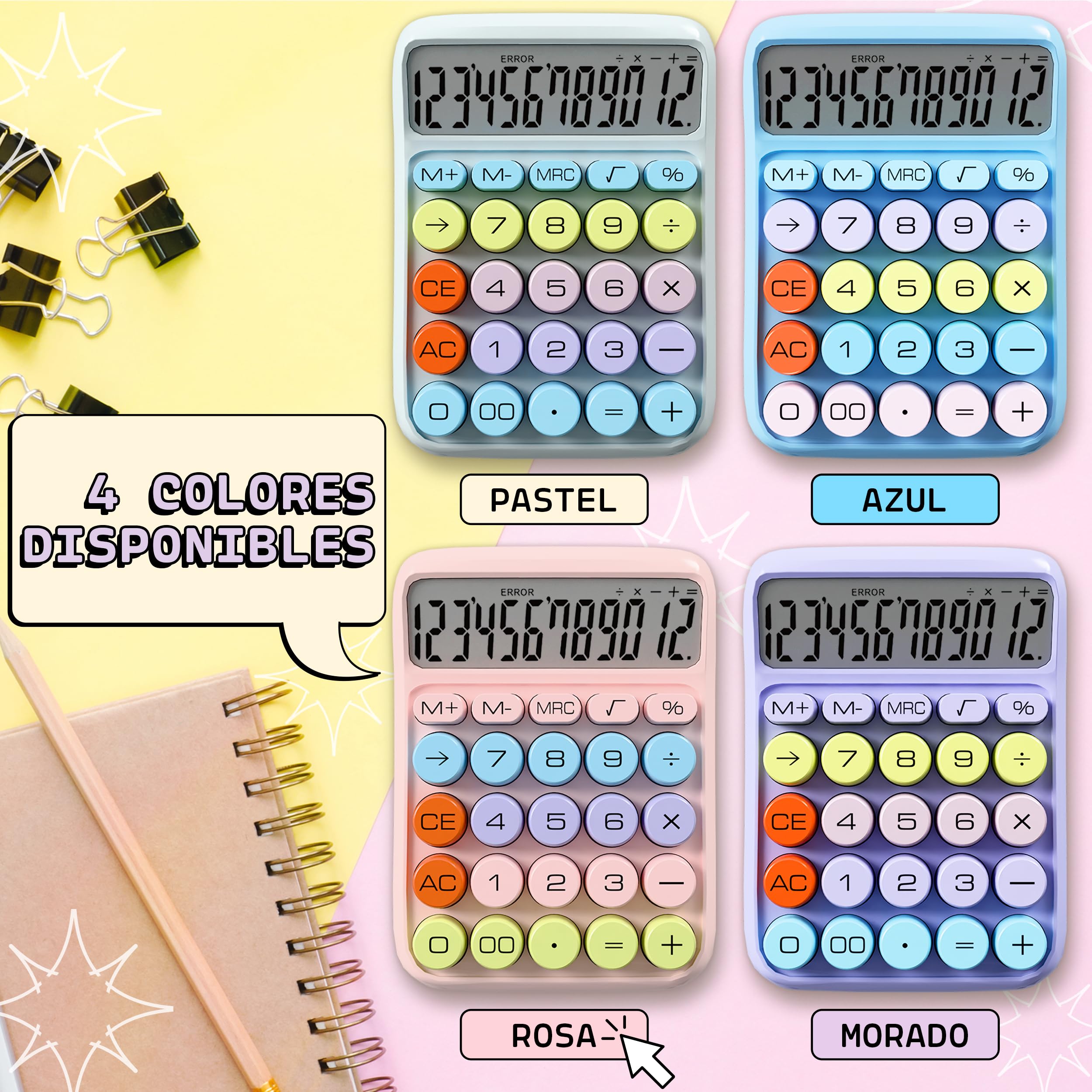 Zeno Calculadora Rosa – Calculadora de Escritorio Cute con Teclas Grandes, 12 Dígitos, para Escuela, Casa y Accesorios de Oficina Rosas
