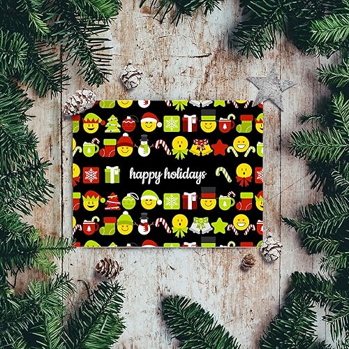 Miniatura 3 de Tarjetas de felicitación de Happy Holidays rojo y verde, divertido patrón de emoji lindo, plegable en blanco para Navidad y Año Nuevo, 4.25 x 5.5