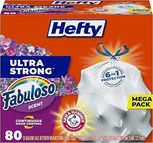 Hefty - Bolsas de basura de cocina, altas, ultra fuertes, aroma Fabuloso, 13 galones, 80 unidades