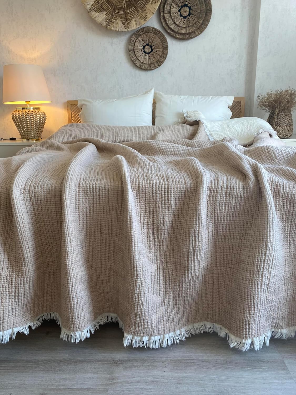 Muslin Comforter 100% Cotton, 5 Layers Duvet, Soft Turkish Cotton Muslin Comforter, Lightweight, Beige, 67x87-170x220cm (Twin)