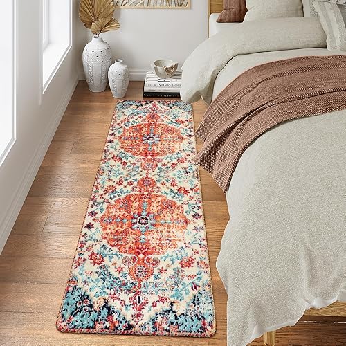 Miniatura 49 de Lahome Alfombra bohemia con medallón floral de 3 x 5 pies, suave, impresa, para baño, cocina, entrada, vestíbulo, vintage, antideslizante, lavable