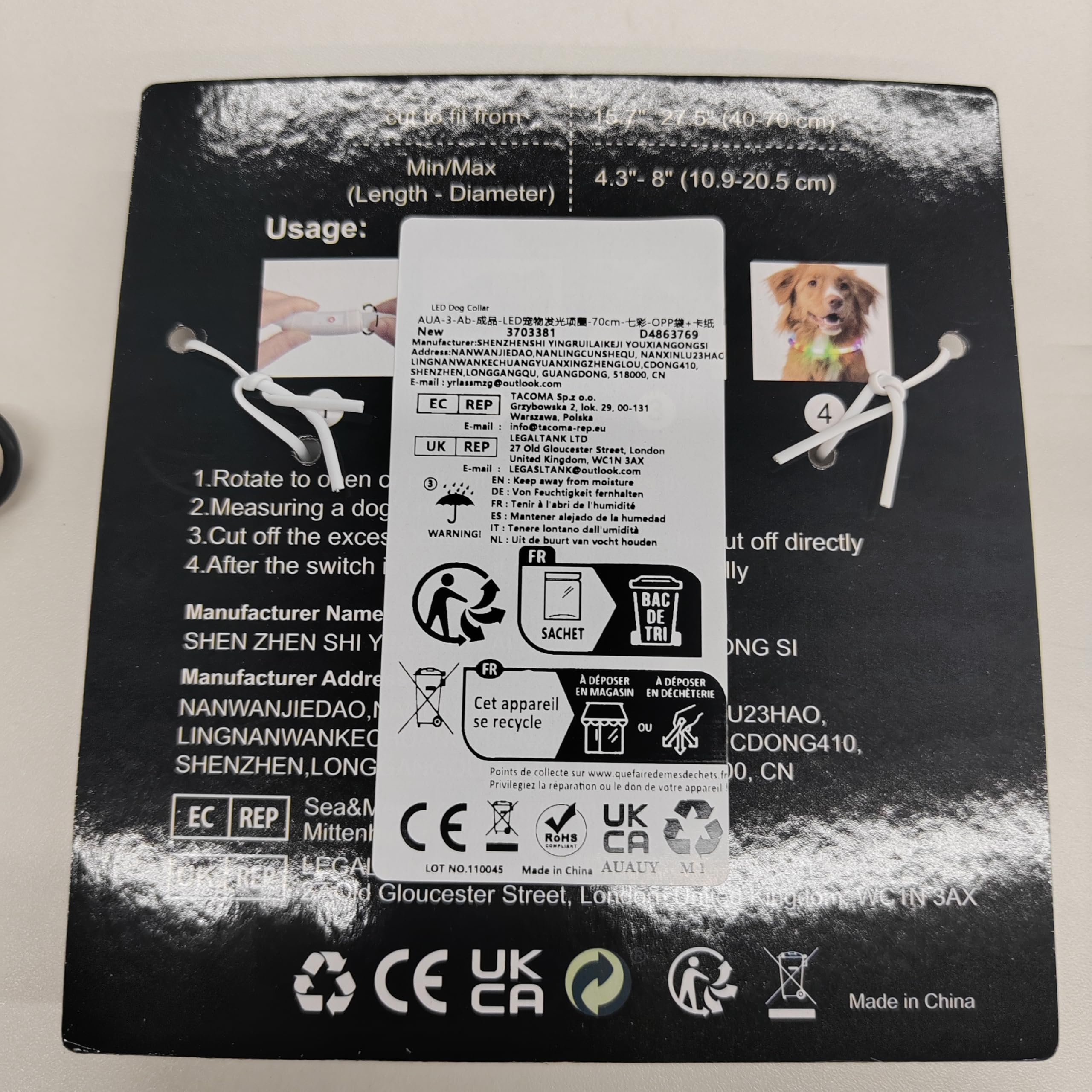 AUAUY Obroża dla Psa z Diodami LED, Ładowana USB, Wodoodporna, Odblaskowa, Świecąca, Migająca Lampka Nocna, Możliwość Docinania