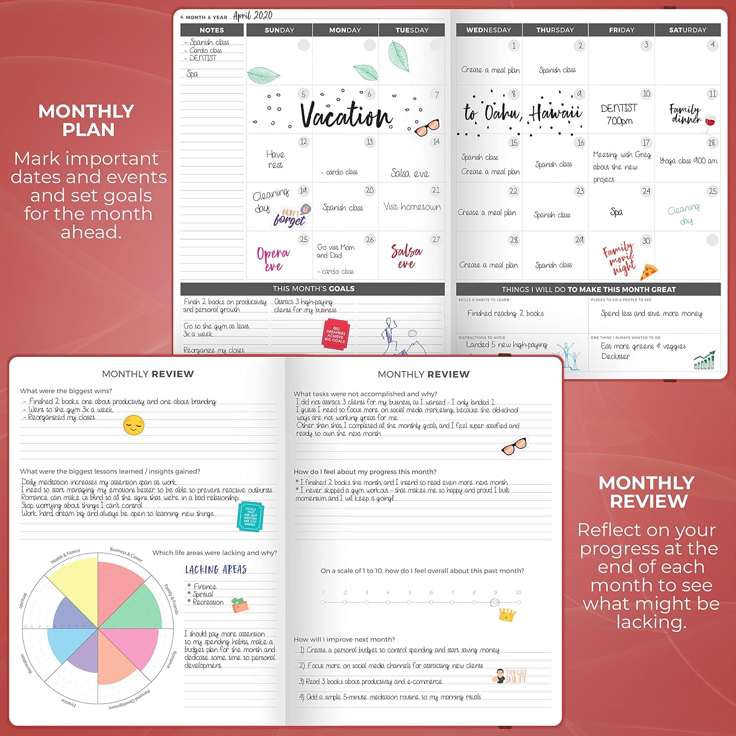 Clever Fox Planner PRO – Weekly & Monthly Life Planner to Increase Productivity, Time Management and Hit Your Goals – Organizer, Gratitude Journal – Undated, 1 Year – Softcover, 8.5x11″ (Red)