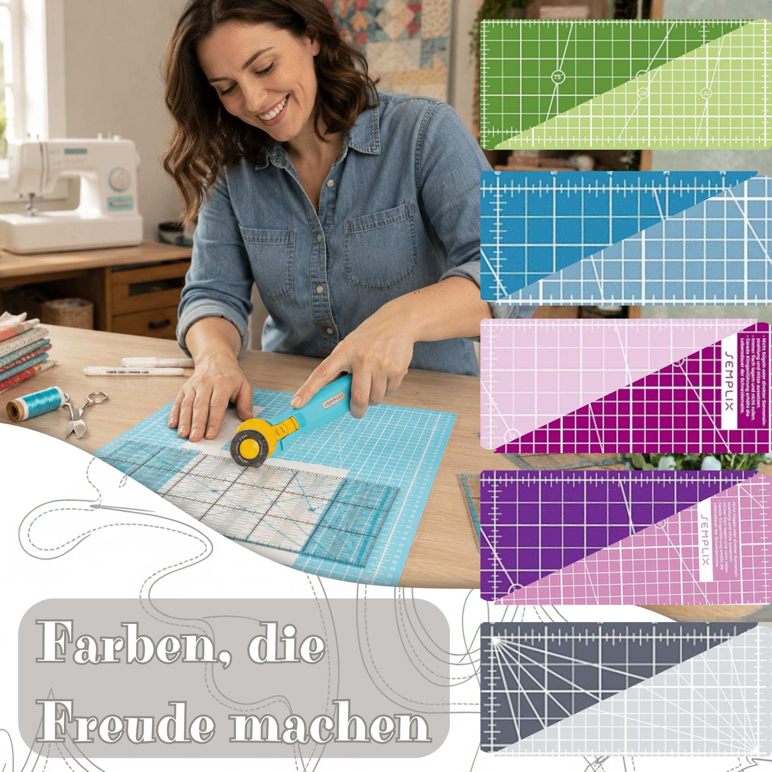 SEMPLIX Schneidematte A0 selbstheilend 120 x 80 cm Patchwork Basteln (Türkis-Petrol)