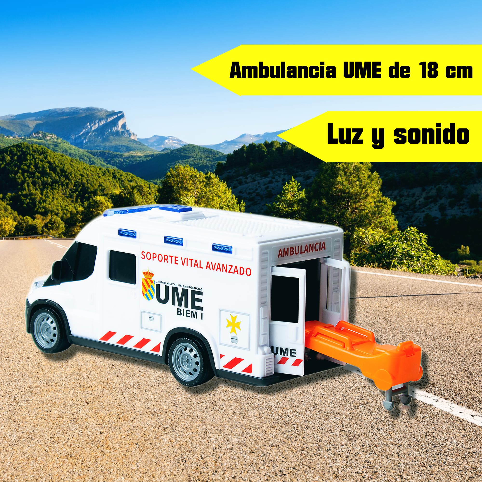 Dickie Toys - Ambulanza IVECO UME 18 cm, Ambulanza giocattolo, Luce e Suono, Ruota con Girata Libera, con Barella, Veicolo Giocattolo Bambini Ragazze a partire dai 3 anni (203713014SI5)