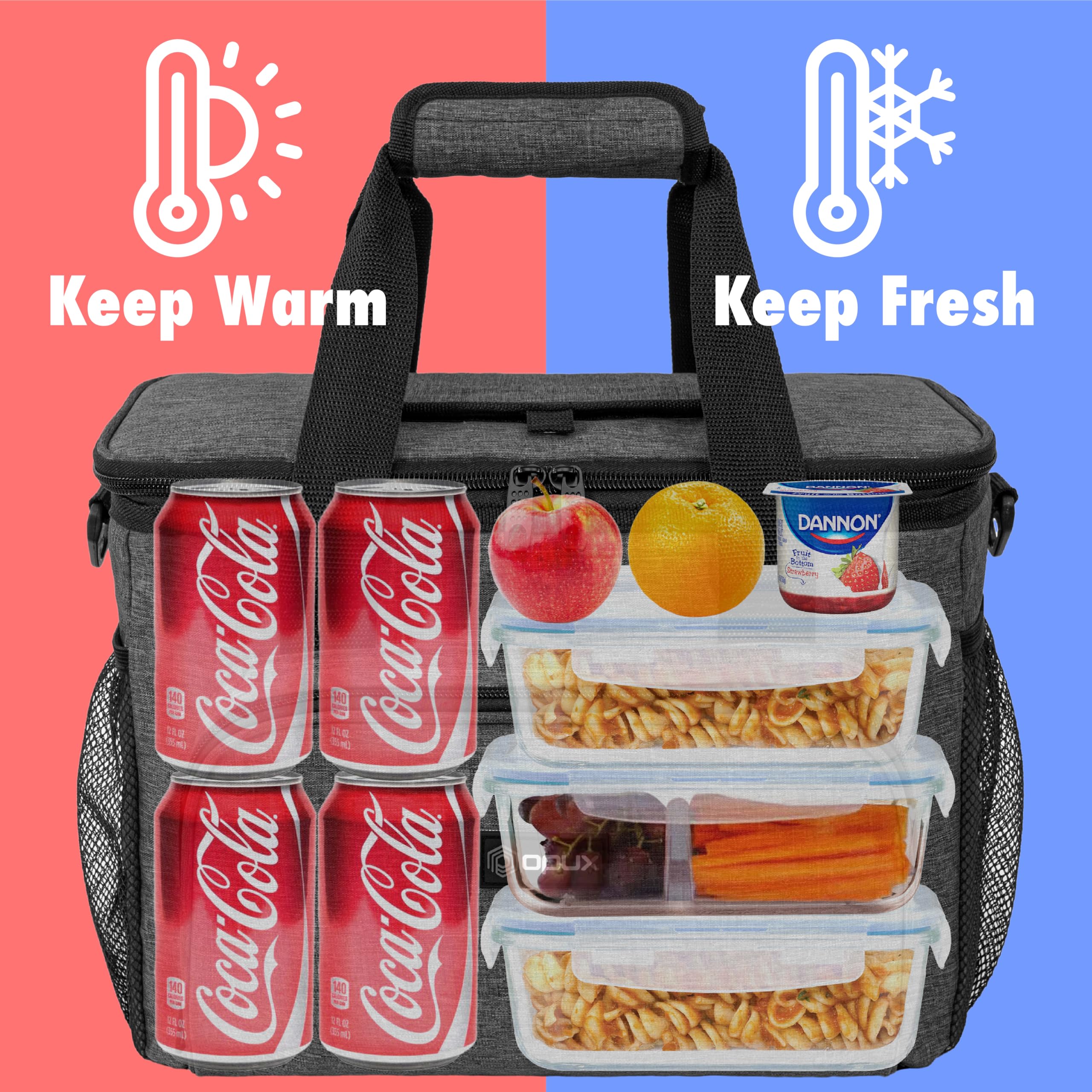 OPUX Bolsa térmica suave, bolsa de almuerzo plegable aislada para hombres, trabajo, camping, playa, viajes, portátil, suave, a prueba de fugas, impermeable, bolsa de almuerzo grande con correa para el