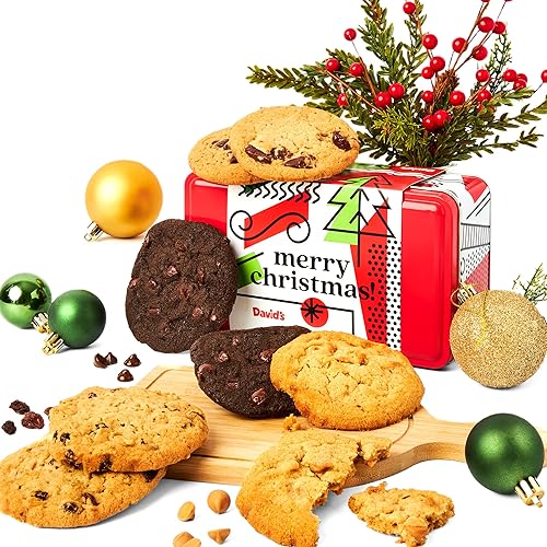 Miniatura 7 de Davids Galletas gourmet y frescas horneadas de Feliz Navidad lata de galletas navideñas surtidas de 1 libra en una caja de regalo de Navidad