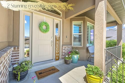 Miniatura 9 de Letrero de bienvenida 2 en 1 para puerta delantera, letrero de bienvenida vertical para porche delantero, letrero de bienvenida a casa, letreros