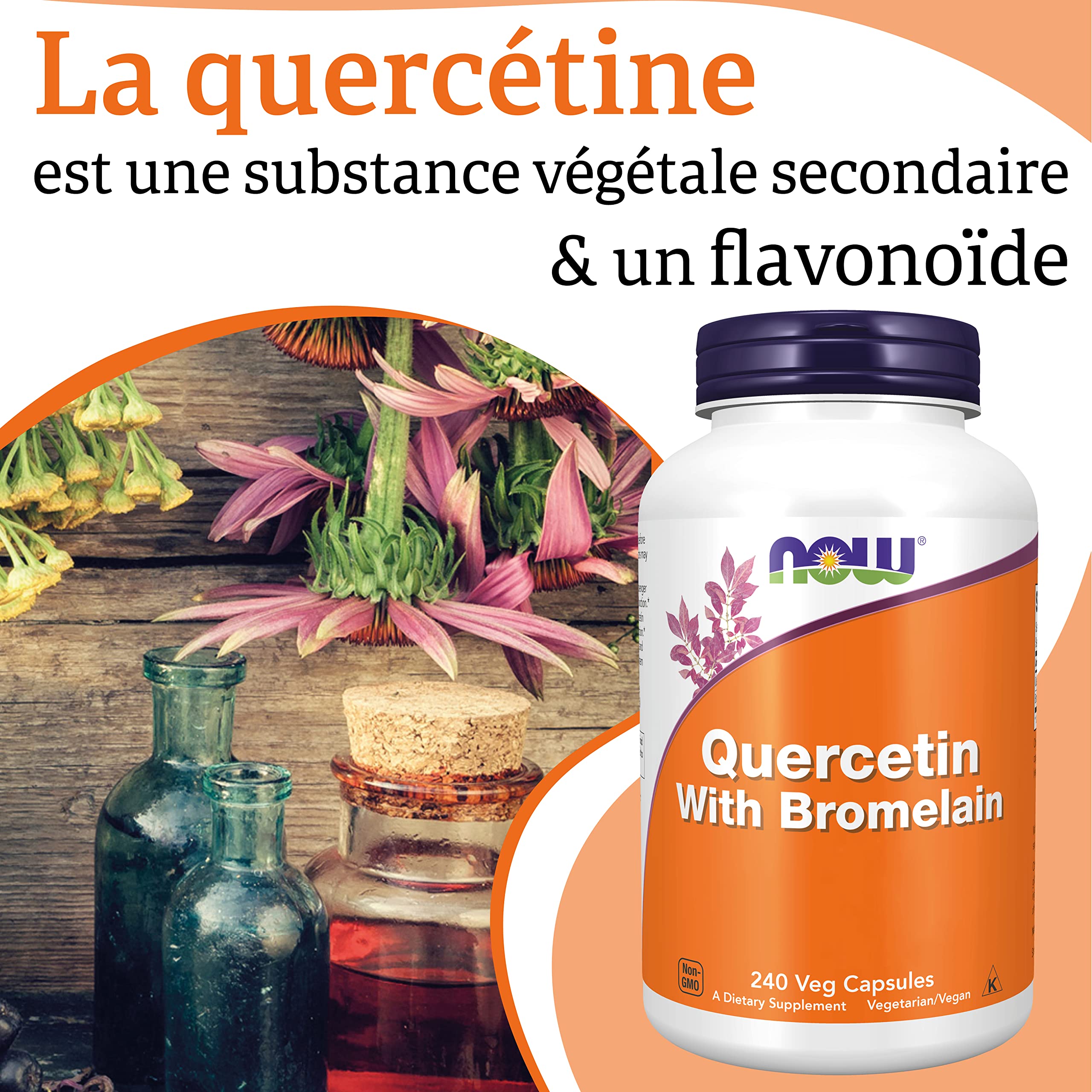 Now Foods, Quercétine avec Bromélaïne, Hautement Dosé, 240 Capsules végétaliennes, Testé en Laboratoire, Sans Soja, Sans Gluten, Végétarien, Sans OGM