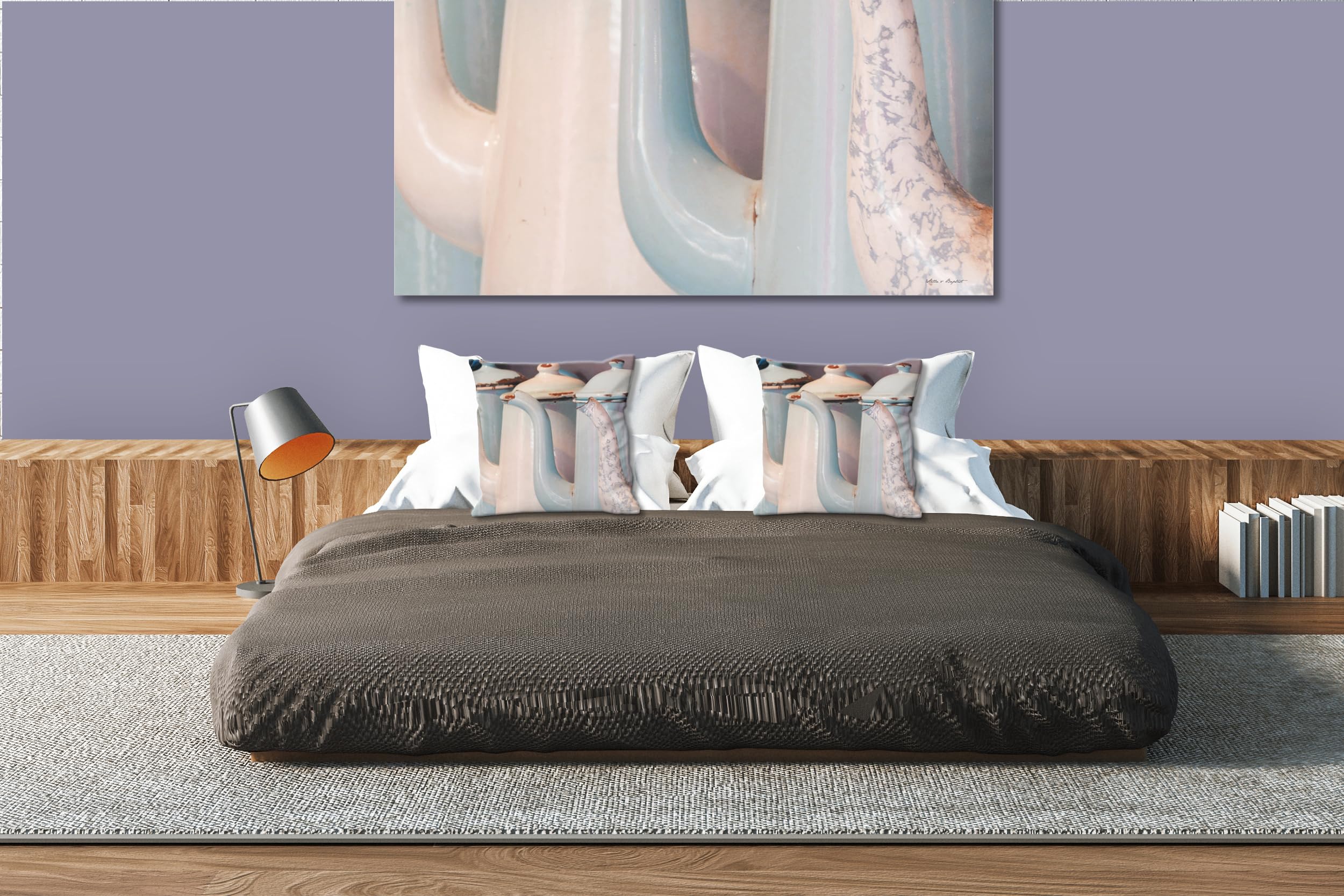 Kannen 6 -Foto-Kissen-Hülle Set (2 STK.) 40 x 40 cm | Kissen-Bezüge - passend zu Wandbild - Deko-Kissen - Küche Milch Milchkanne Geschirr Oma