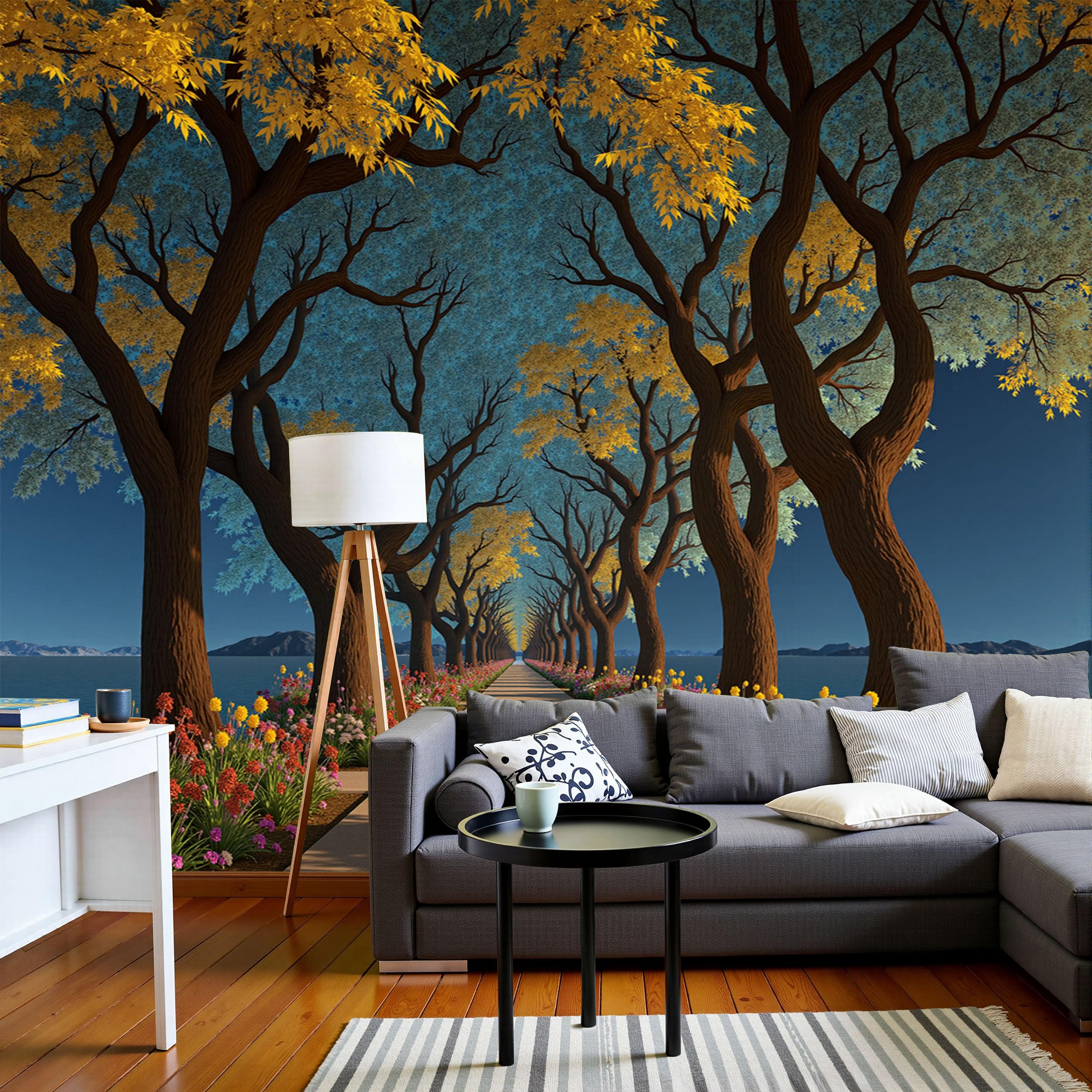 Papier peint panoramique style européen en soie pour décorer un grand salon