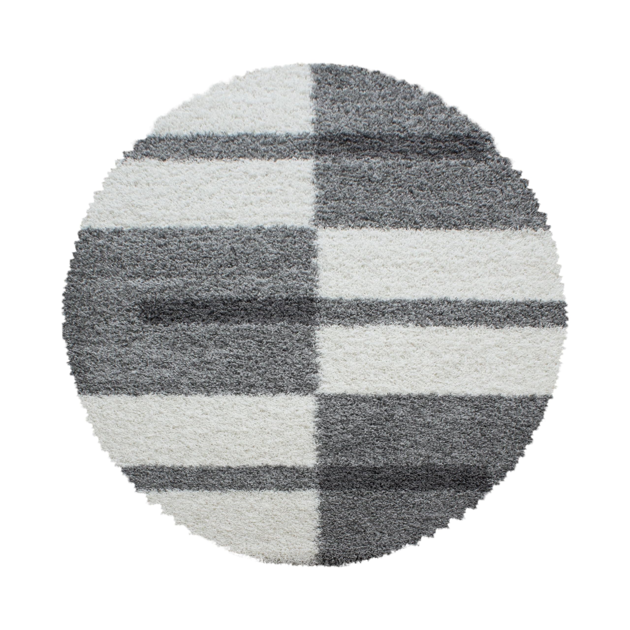 HomebyHome Alfombra redonda Shaggy de 160 cm, redonda, color gris y blanco, extra suave y mullida, alfombra de cama para salón, dormitorio, cocina, pasillo – Carpet, Halı, Kilim