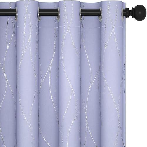 Deconovo Curtains Pair for Sliding Glass Door, 95 Inch Long, Pack of 2 - Light Blocking Blackout Curtains with Dots Pattern (52 x 95 Inch, Light Purple, 2 Panels)