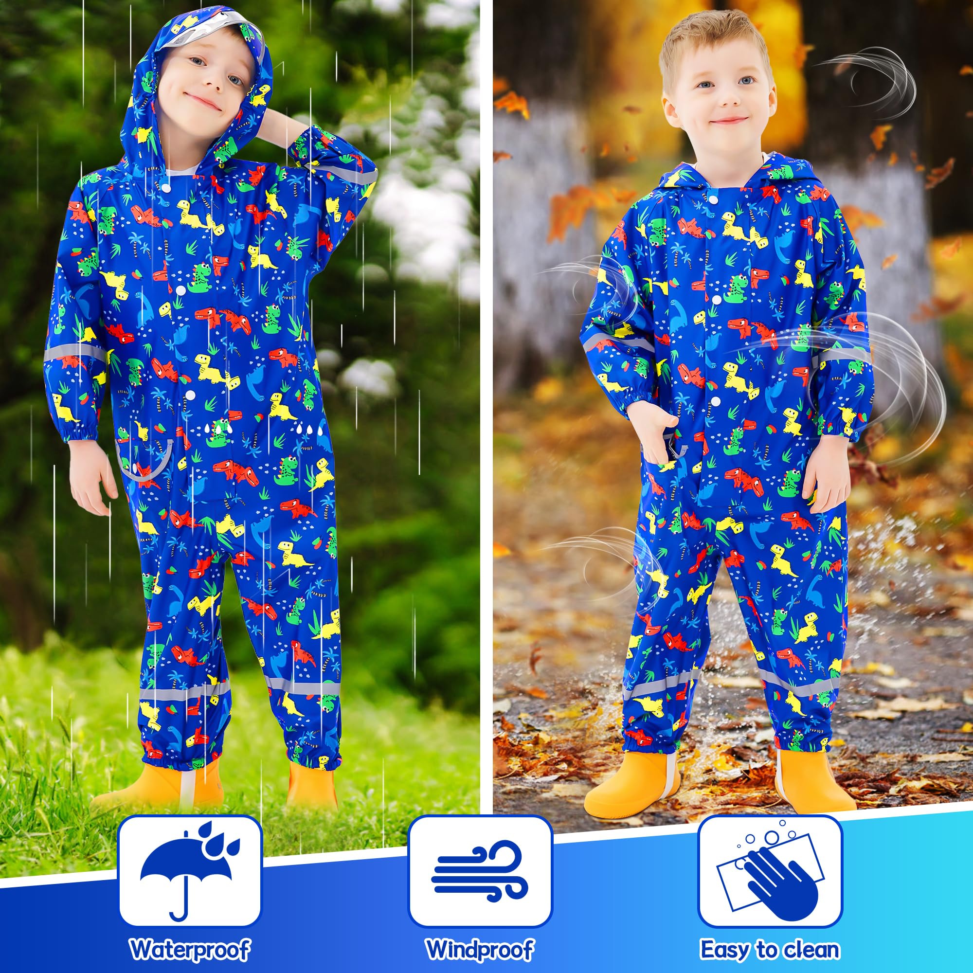 Imperméable pour Enfant Filles Garçon, Combinaison de Pluie Léger Unisexe Capuchon Dinosaure/Licorne Animé Mignon Vêtements Vestes de Pluie, Pour Randonnée, Va à L'école, Equitation, 1-9 Ans