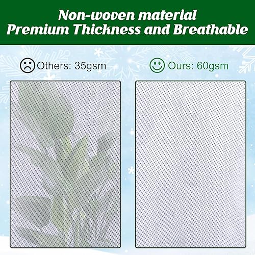 Miniatura 4 de Alpurple Paquete de 3 cubiertas de invierno con cordón para plantas, bolsas cálidas de protección para plantas, 47 x 31.5 pulgadas, manta de tela