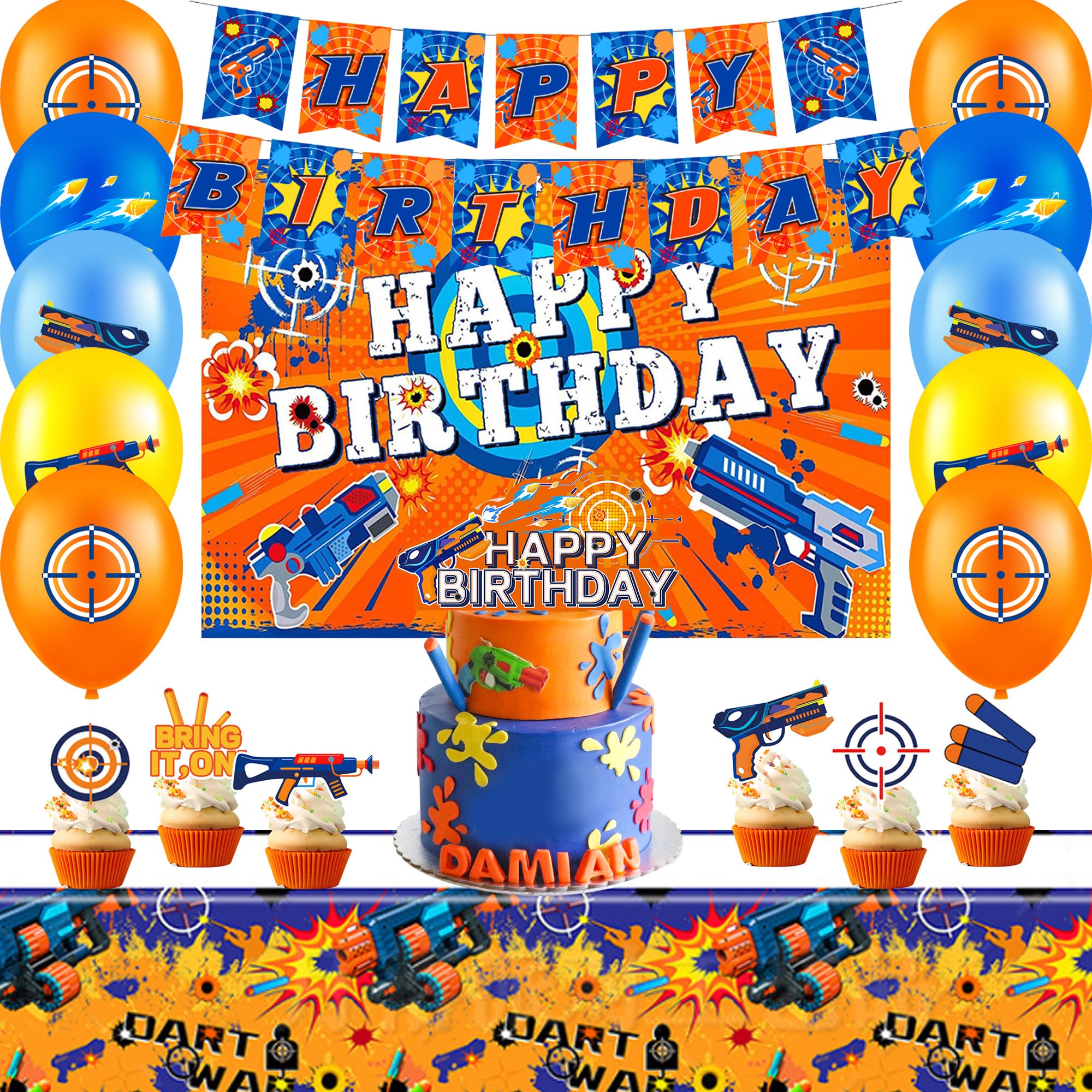 Dart War Party Decorations Supplies, Dart Battle Birthday Party Decorations Kit Including Dart War Cupcake Topper Banner etc Dart War Birthday Decorations
