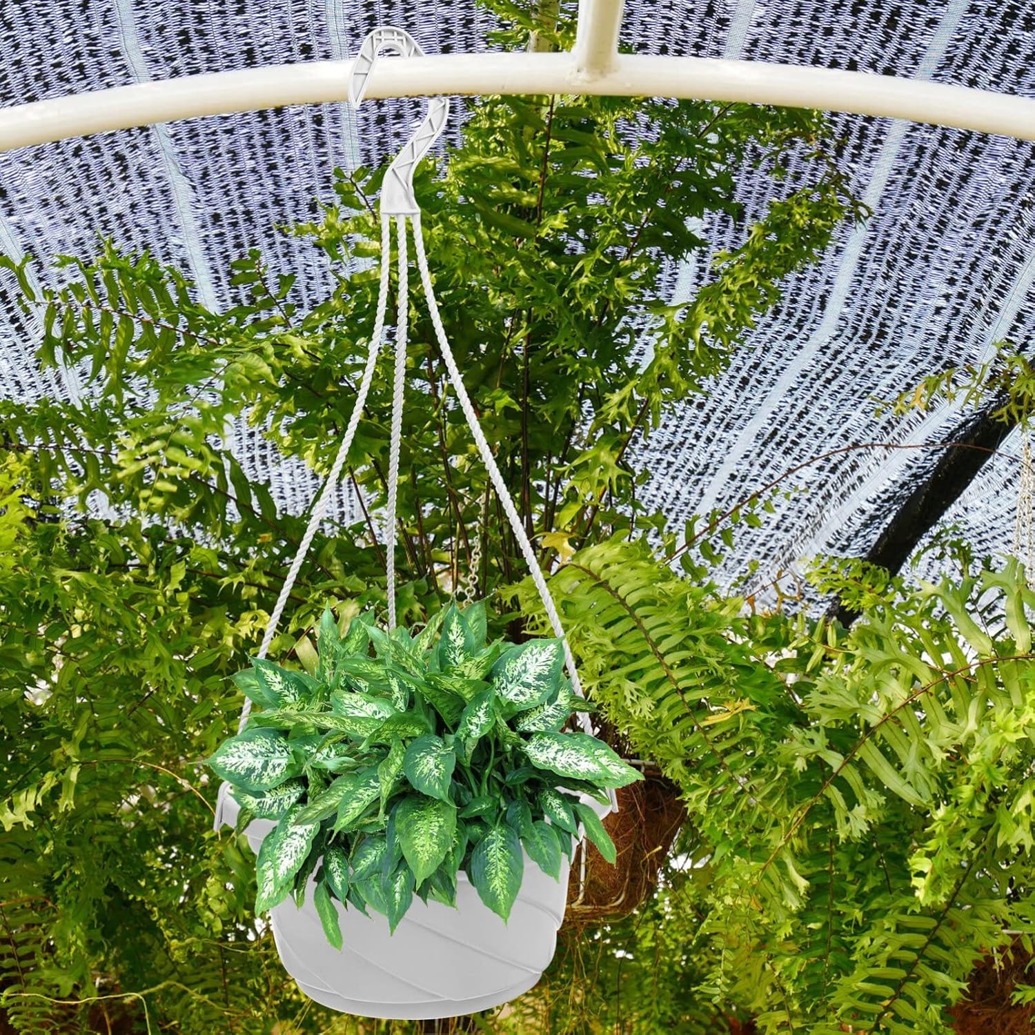 Yardwe Plastic Hanging Flower Plant Holders Pots Hanging Fence Railing Wall Planter Plant Containers for Outdoor Indoor Balcony Garden Decoration 10 Sets White
