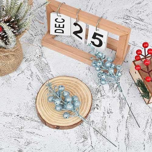 Miniatura 6 de Lvydec 16 tallos de bayas con purpurina de Navidad, púas artificiales de 7.8 pulgadas para adornos de árbol de Navidad, corona de Navidad,