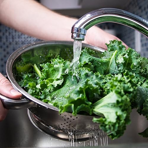 Miniatura 3 de Colador de cocina de acero inoxidable a prueba de óxido para colar, vaporizar, drenar y enjuagar (11 pulgadas)