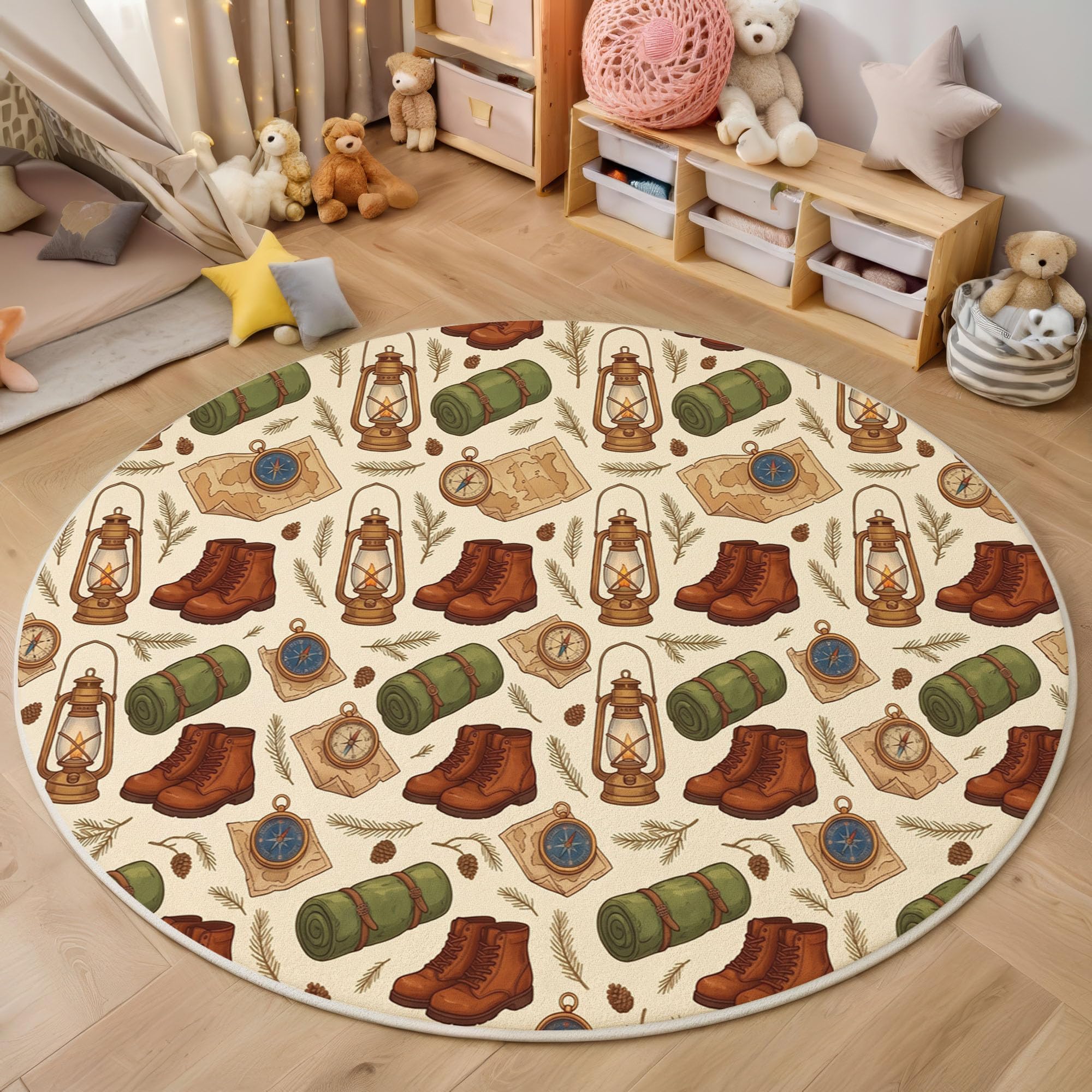 Tapis Style Rétro Aventure en Plein Air Rond 120cm
