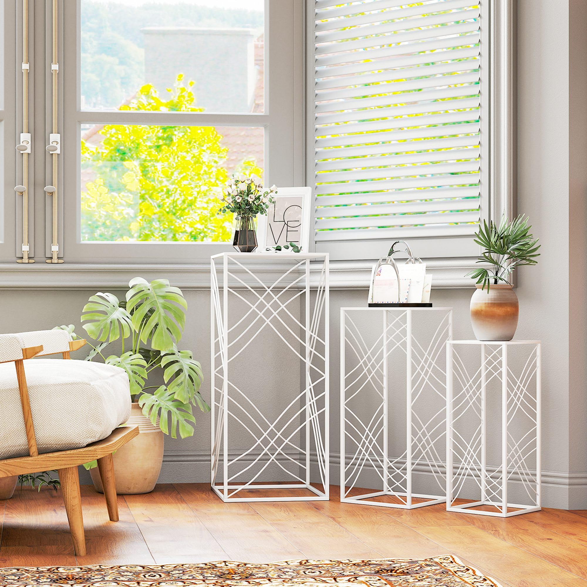 Outsunny 3er-Set Pflanzenständer 50/60/70 cm hoch Blumenständer Weiß