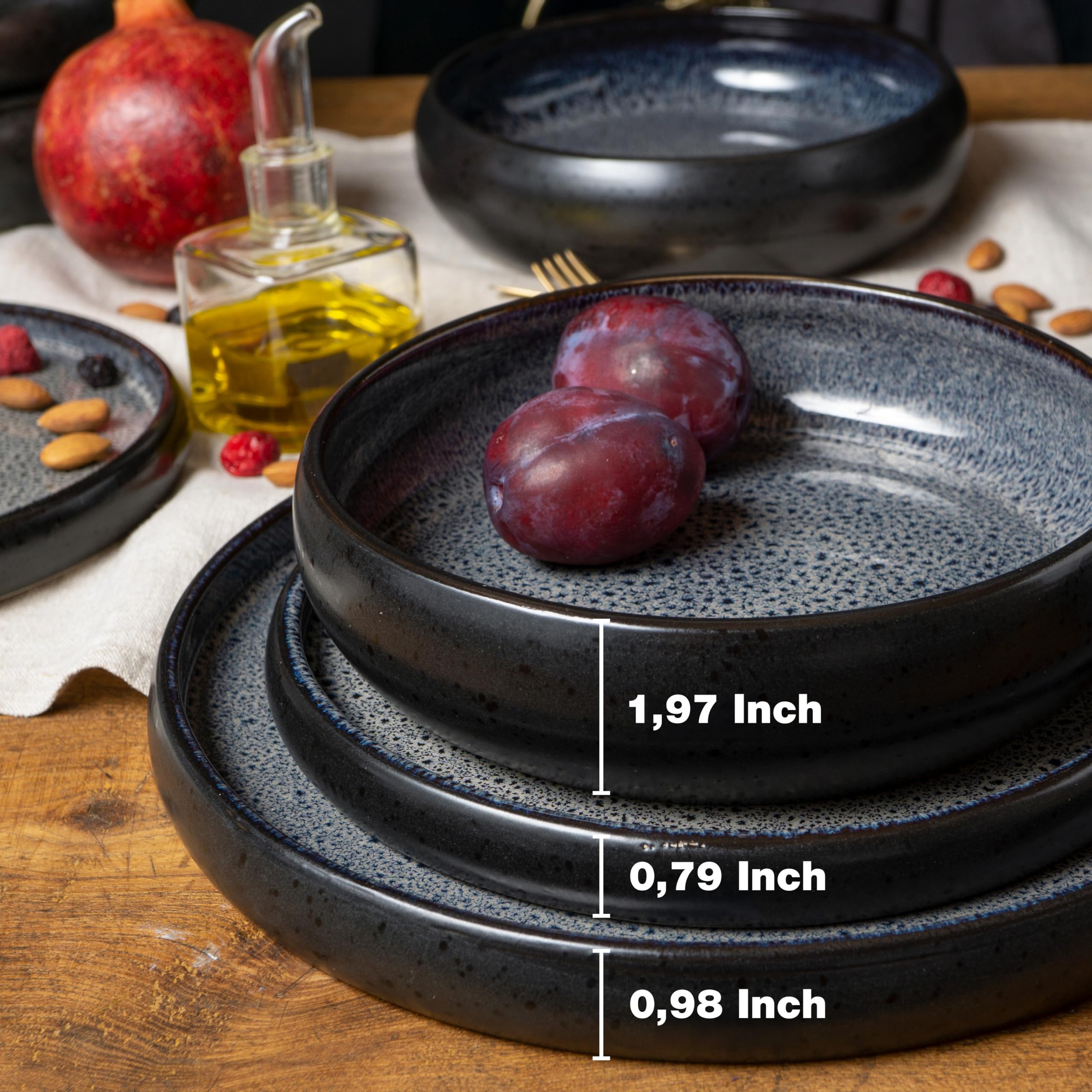 Moritz & Moritz Set di stoviglie in gres per 4 persone, 12 pezzi, set di ciotole e piatti in robusto gres porcellanato, servizio da tavola per 4 persone, serie Solid