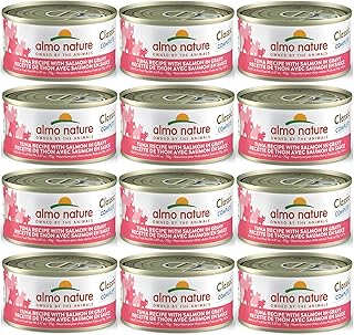 almo nature: Classic Complete Cat 12 Pack: Tuna Recipe with Salmon in Gravy - 2.47oz Cans, Adult Cat Canned Wet Food, Grain Free, Daily Meal