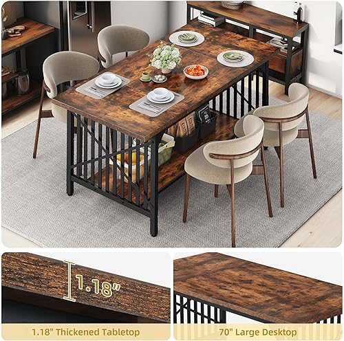 Miniatura 4 de DWVO Mesa de comedor de cocina grande de 70.8 pulgadas para 6-8 personas, mesa de cocina industrial de granja con almacenamiento, mesas