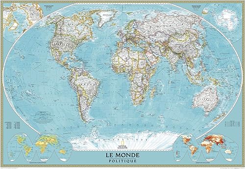 National Geographic Mapa de pared del mundo francés, Carte du Monde en Francais, 43,75 x 30,5 pulgadas, laminado
