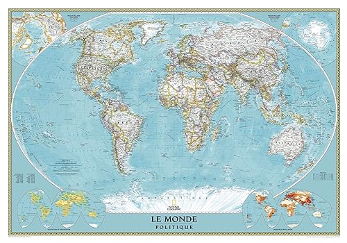 National Geographic - Mapa de pared del mundo francés, Carte du Monde en Francais, 43.75 x 30.5 pulgadas, laminado