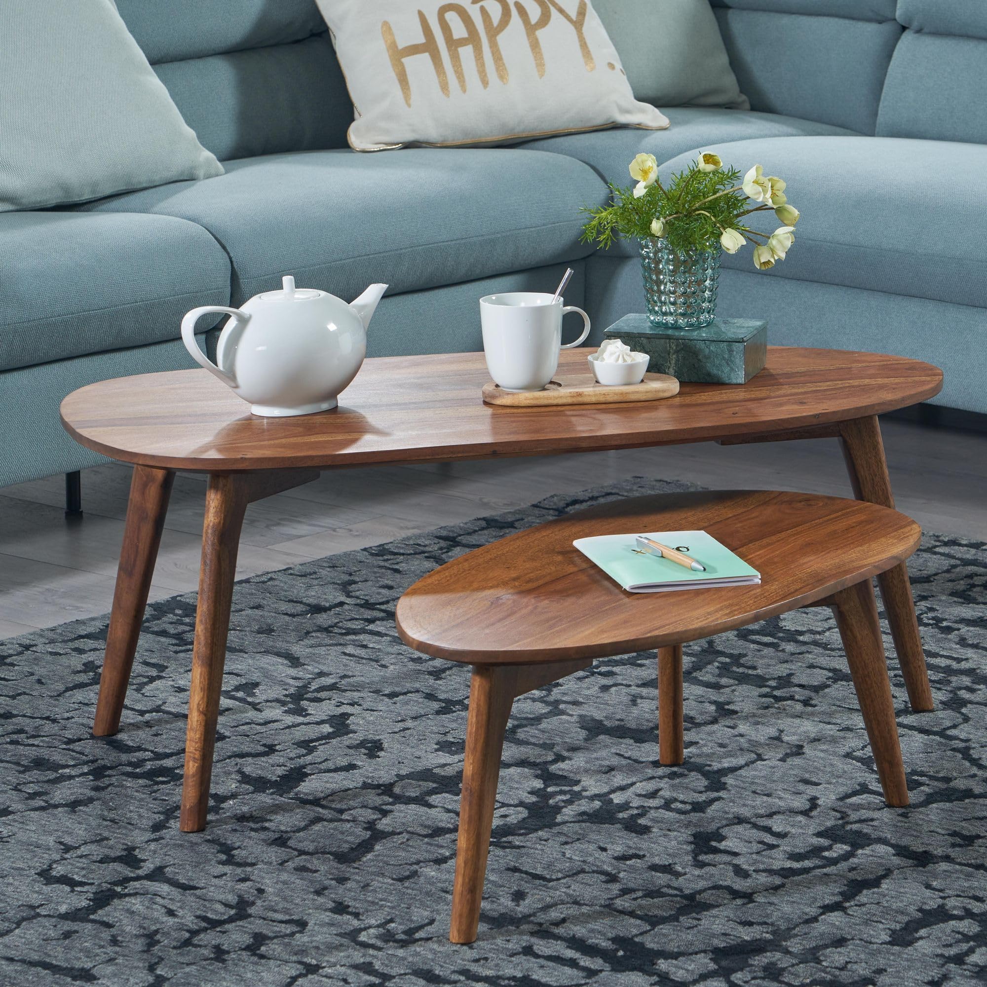 Ensemble De 2 Tables D'Appoint En Bois Sheesham Massif - Design Nid D'Abeille, Salon